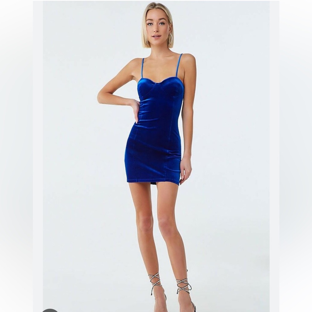 NWOT Forever 21 Royal Blue Velvet Cami Mini Holiday Dress SOLD OUT Size Med